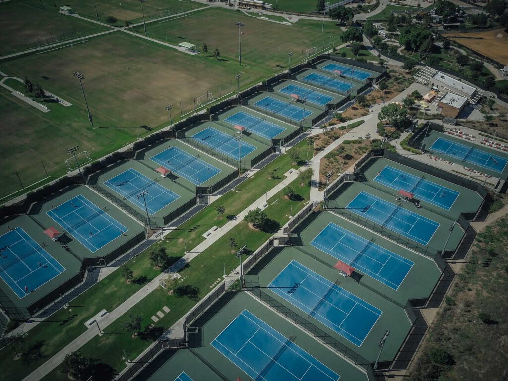 Aerial view of Irvine regional park near Villa Park, CA