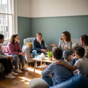 Group therapy session for teens focusing on mental health support