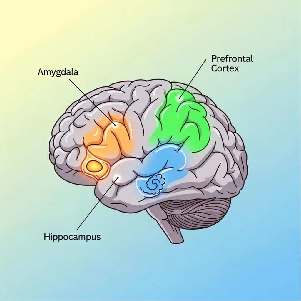 Illustration of a teenager's brain highlighting trauma-affected areas
