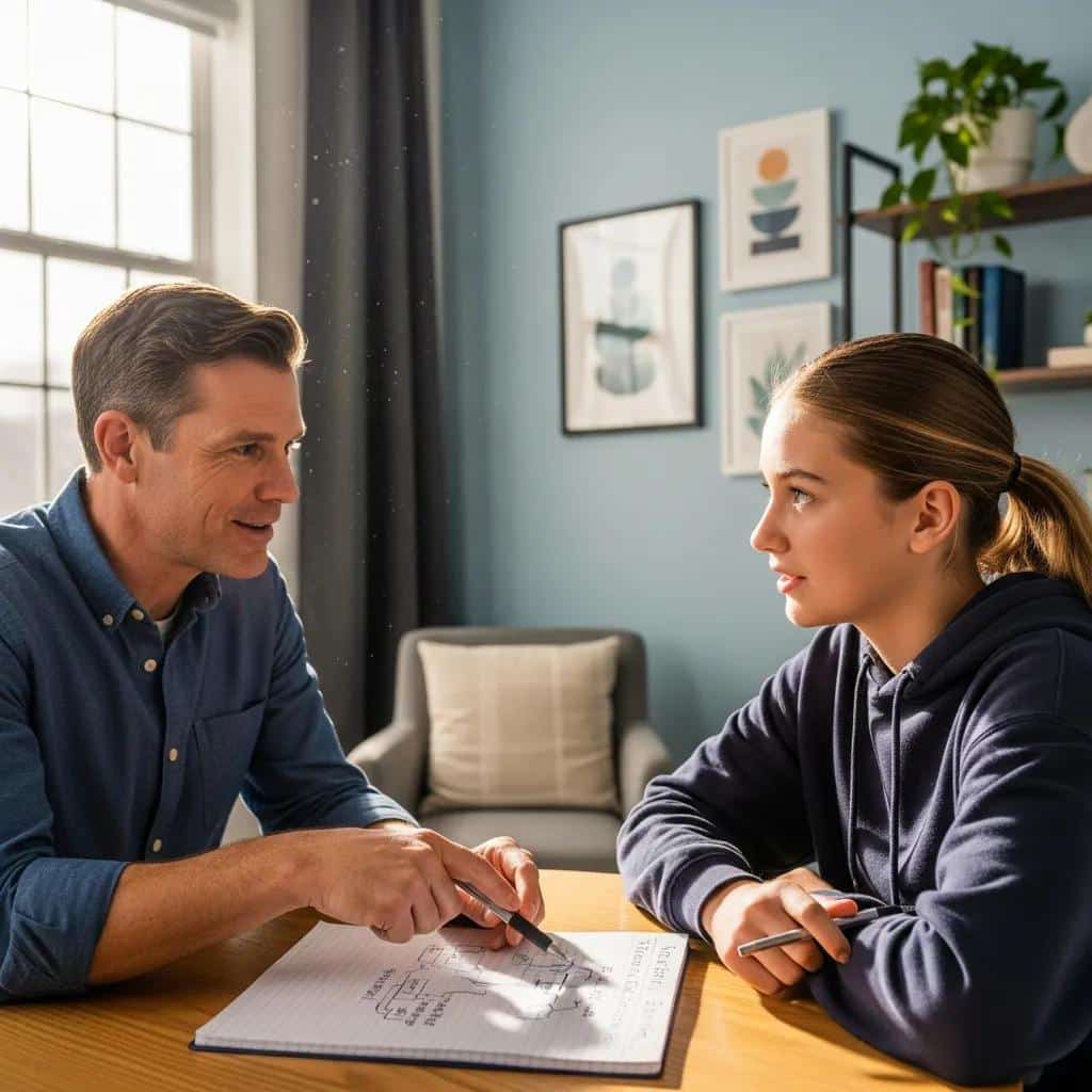 Therapist and teenager collaborating on a personalized treatment plan in a bright therapy room