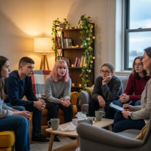 Supportive therapy session for teens focusing on mental health
