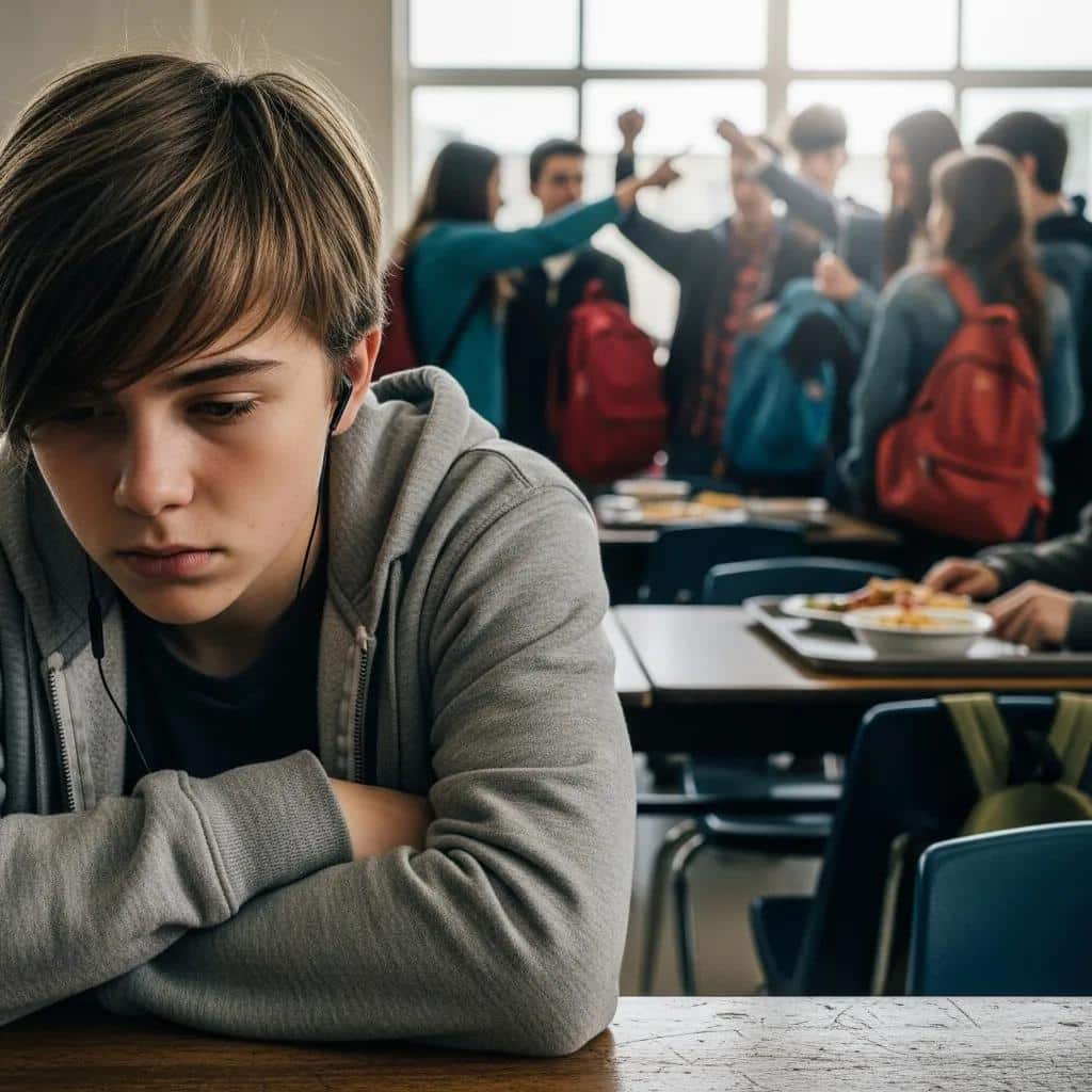 Teenager appearing withdrawn in a school setting, illustrating symptoms of Reactive Attachment Disorder