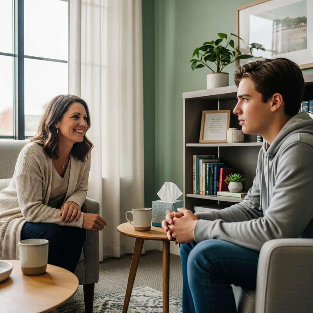 Therapist and teenager in a counseling session for ADHD treatment